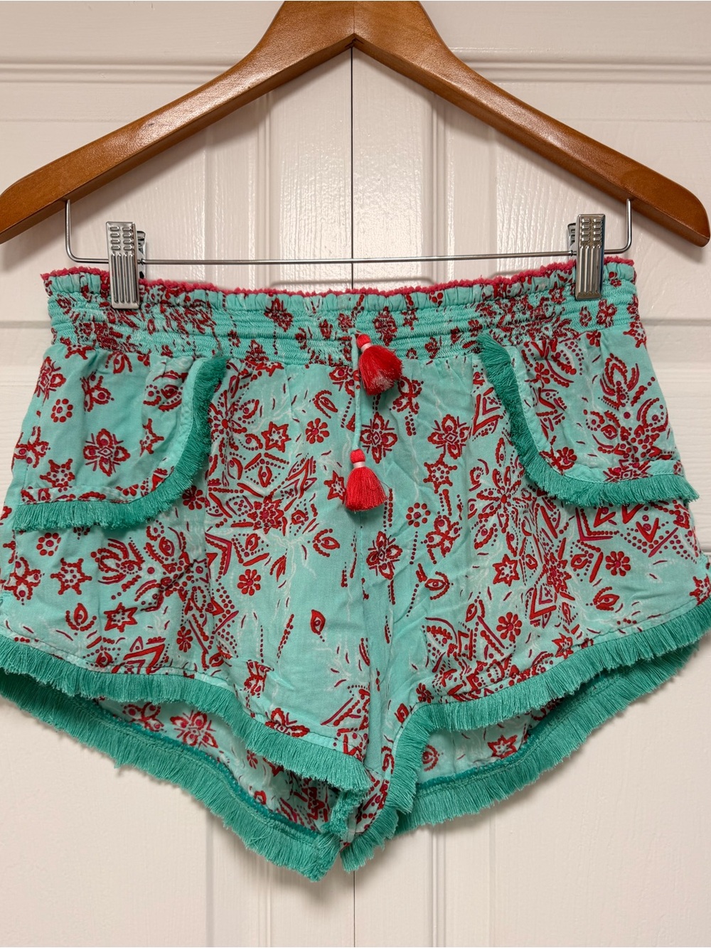 Poupette St Barth Turquoise Fringe Tassel Shorts Size L